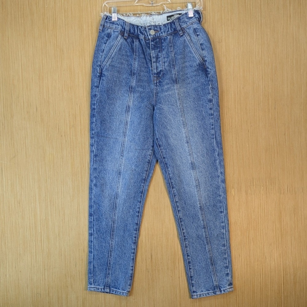 BlankNYC Womens Raw Waist Seamed Tapered Mom Jeans Blue 26 Button Fly High Rise